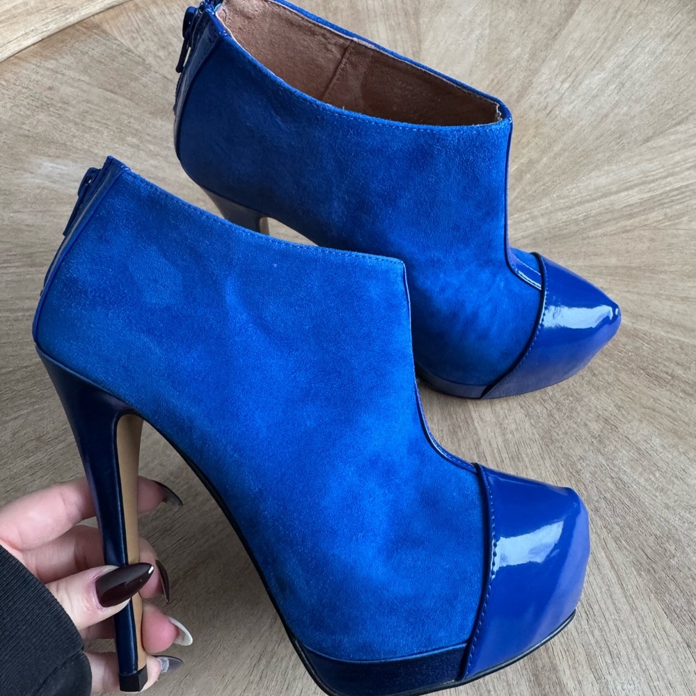 Blue High Heel Ankle Boots